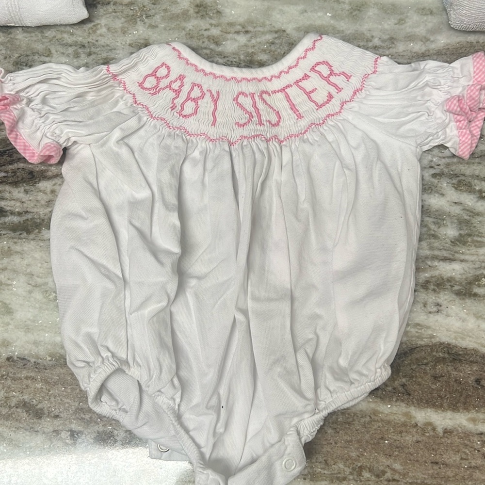Smocked baby sister newborn onesie